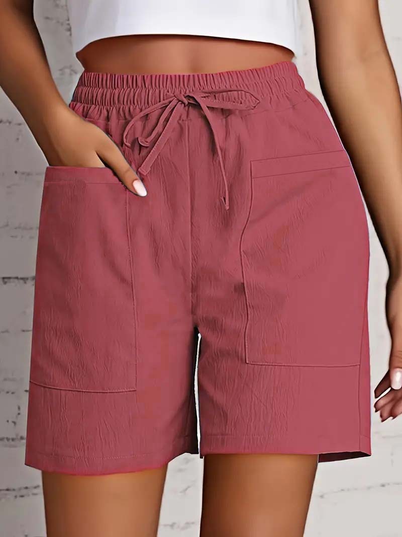 Women's Solid Color Pocket Loose High Waist Casual Fashion Cropped Shorts