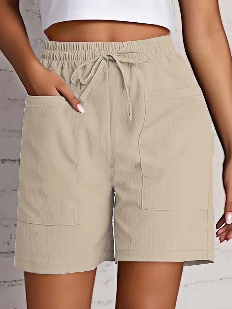 Women's Solid Color Pocket Loose High Waist Casual Fashion Cropped Shorts