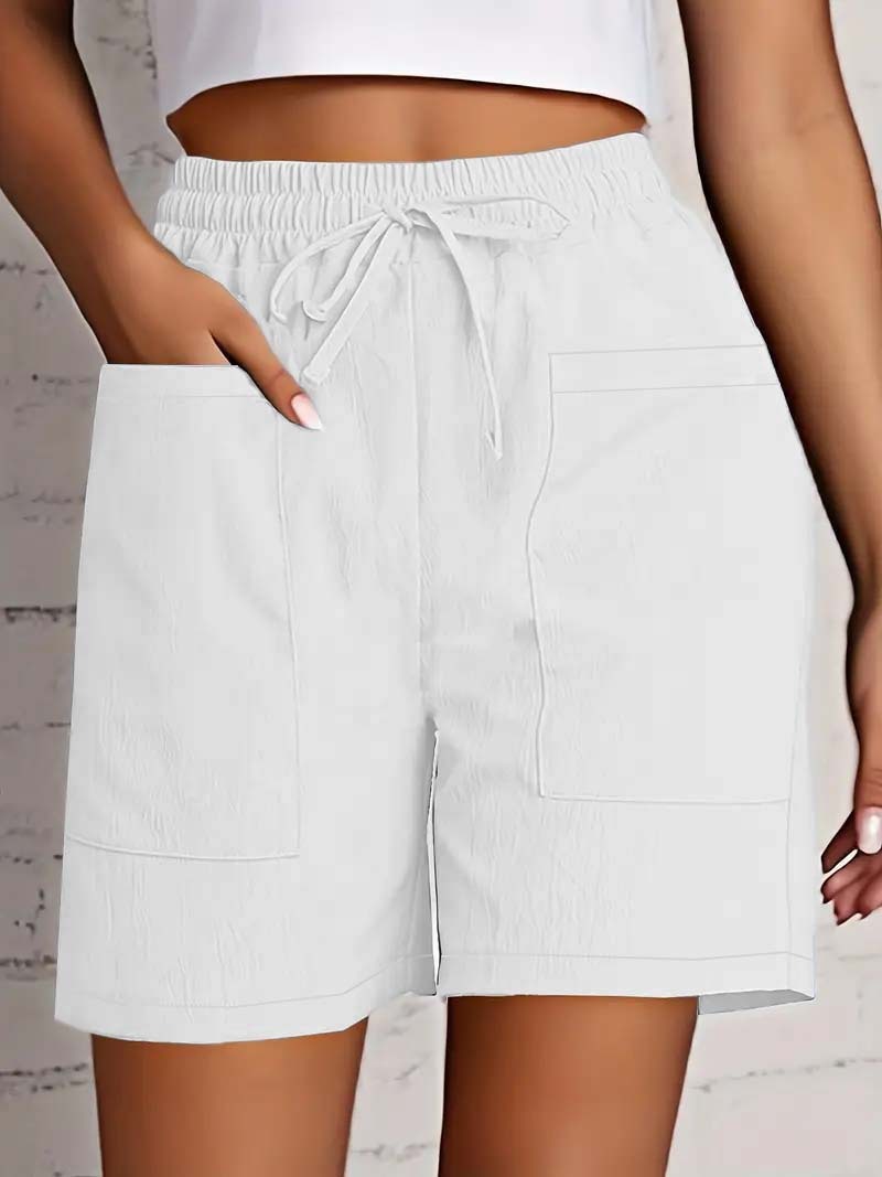 Women's Solid Color Pocket Loose High Waist Casual Fashion Cropped Shorts