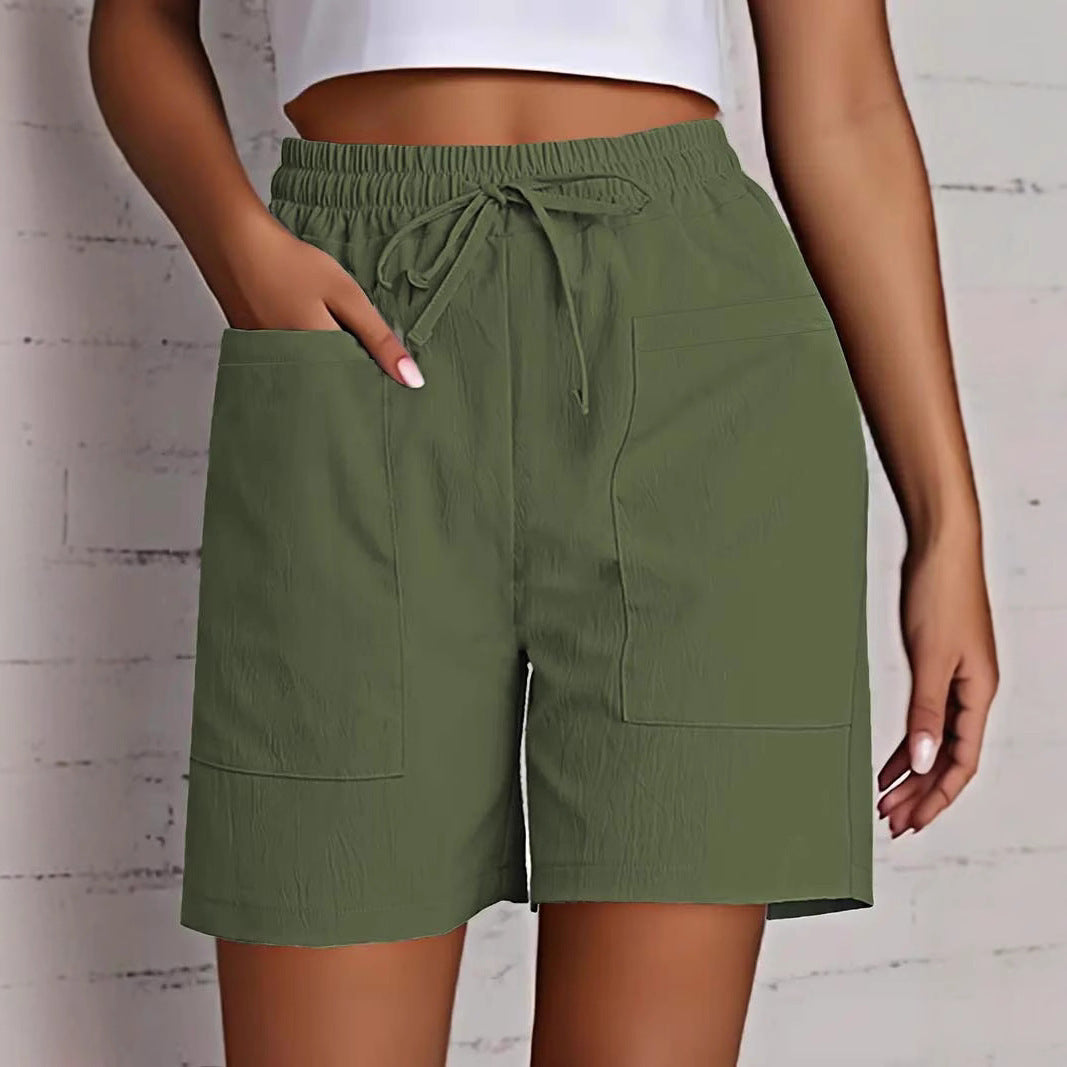Women's Solid Color Pocket Loose High Waist Casual Fashion Cropped Shorts