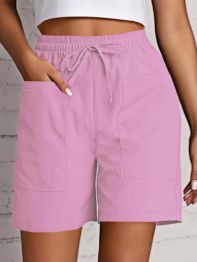 Women's Solid Color Pocket Loose High Waist Casual Fashion Cropped Shorts