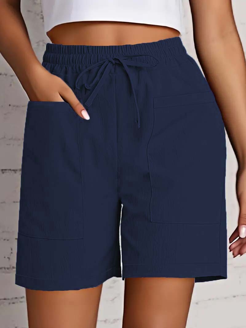 Women's Solid Color Pocket Loose High Waist Casual Fashion Cropped Shorts