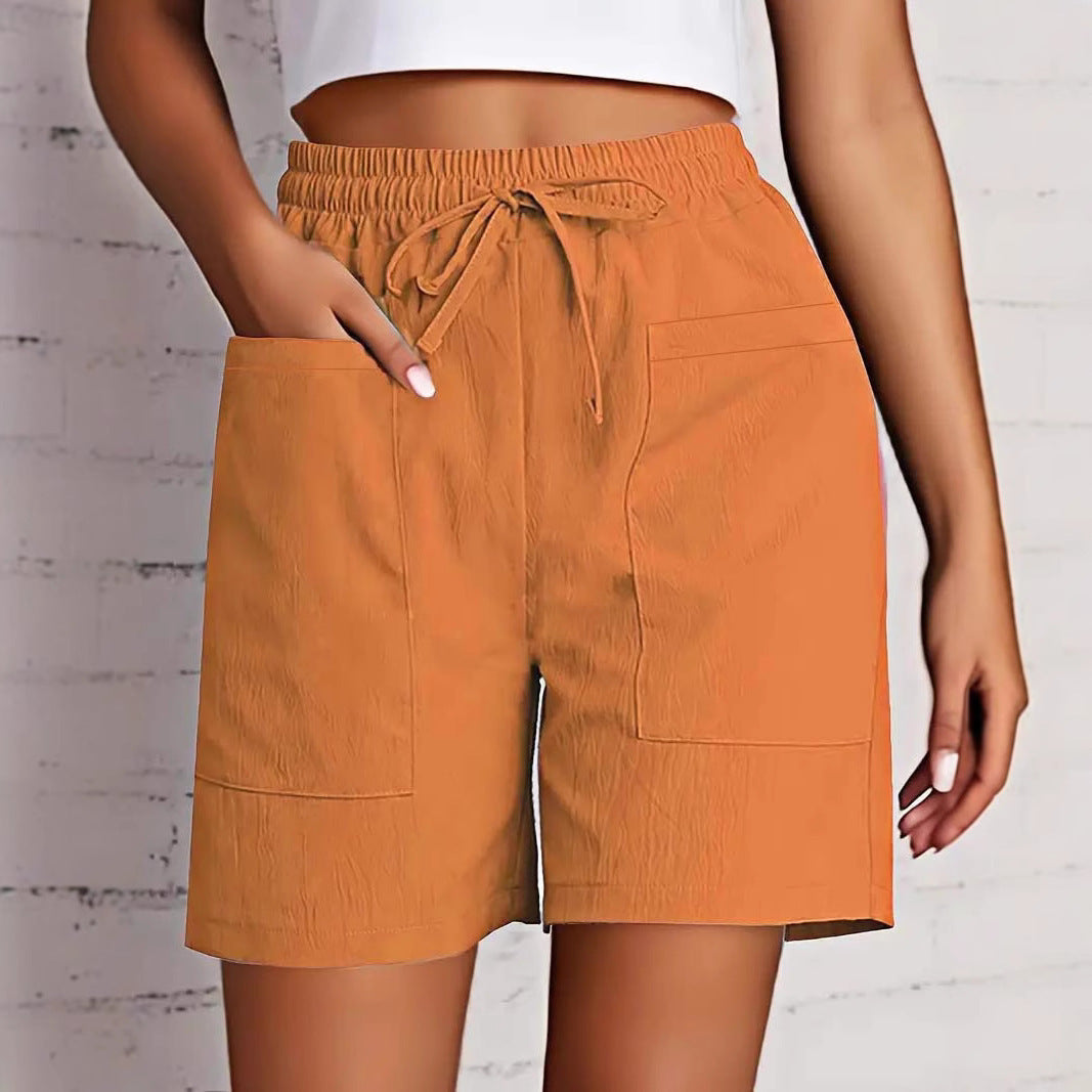 Women's Solid Color Pocket Loose High Waist Casual Fashion Cropped Shorts