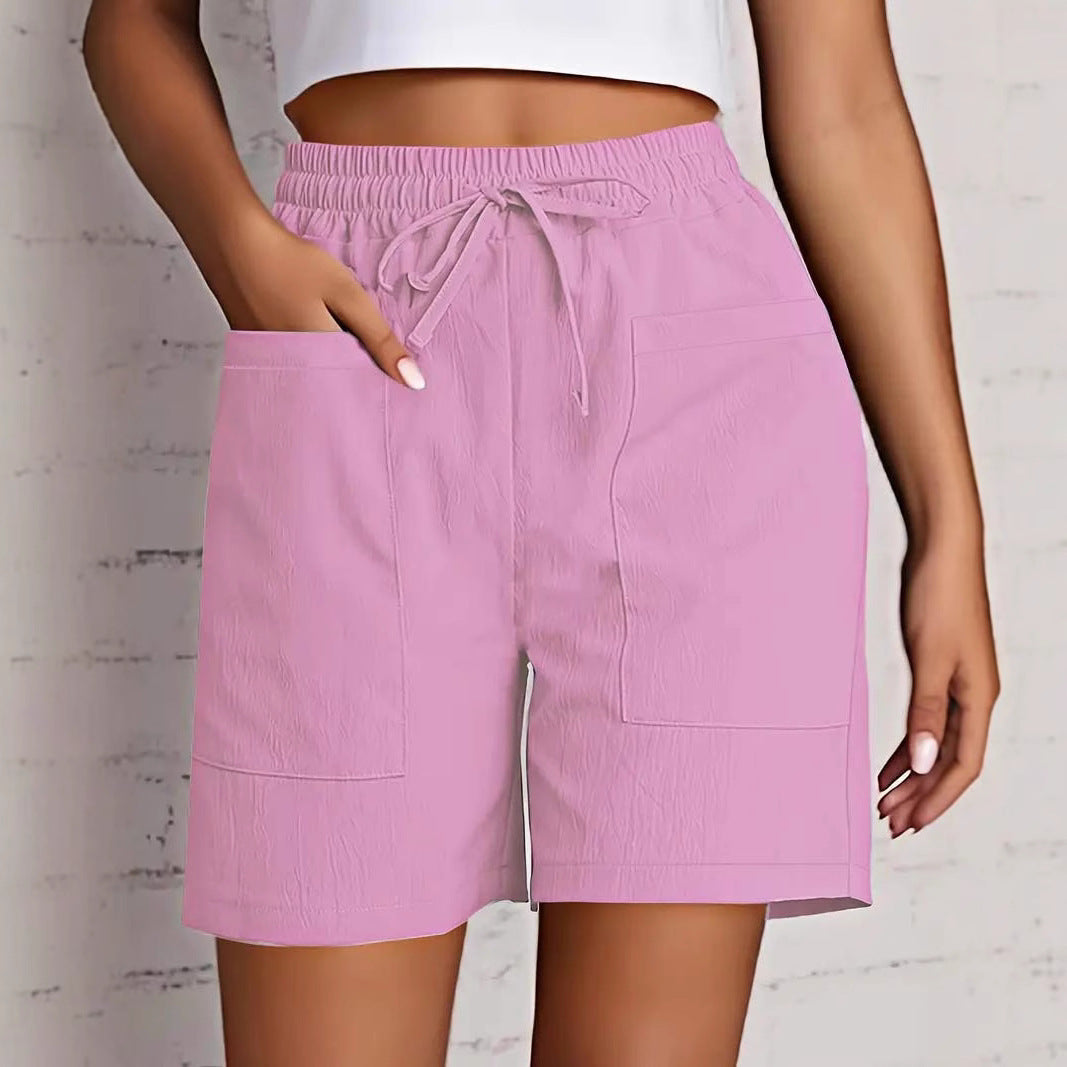 Women's Solid Color Pocket Loose High Waist Casual Fashion Cropped Shorts