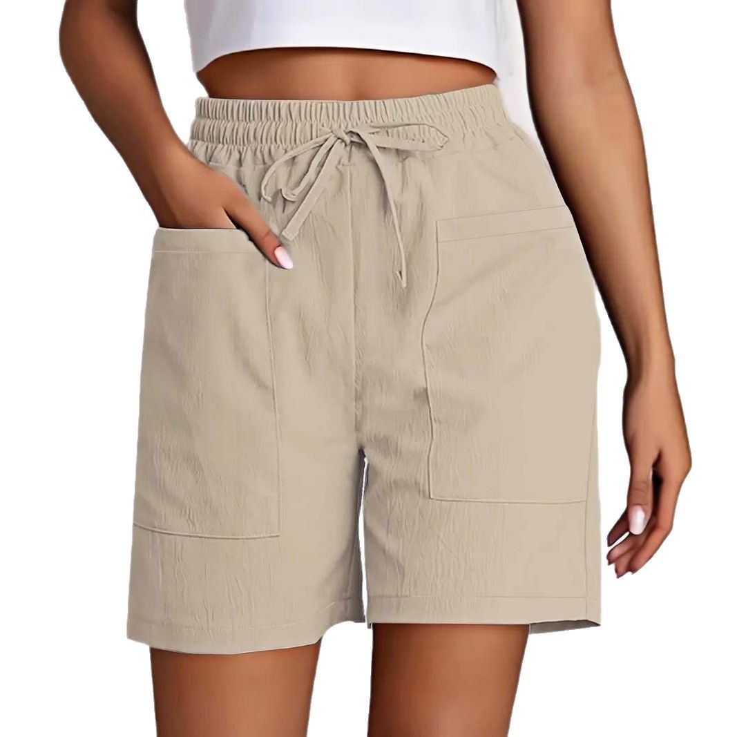 Women's Solid Color Pocket Loose High Waist Casual Fashion Cropped Shorts