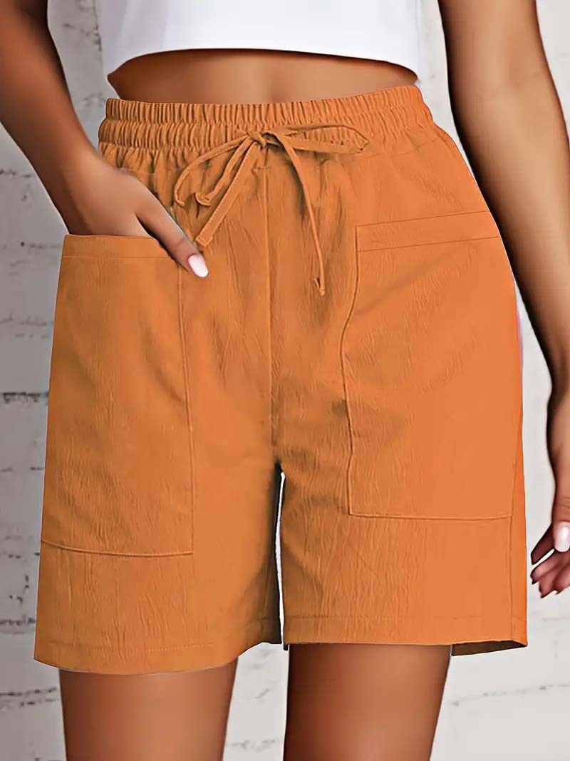 Women's Solid Color Pocket Loose High Waist Casual Fashion Cropped Shorts