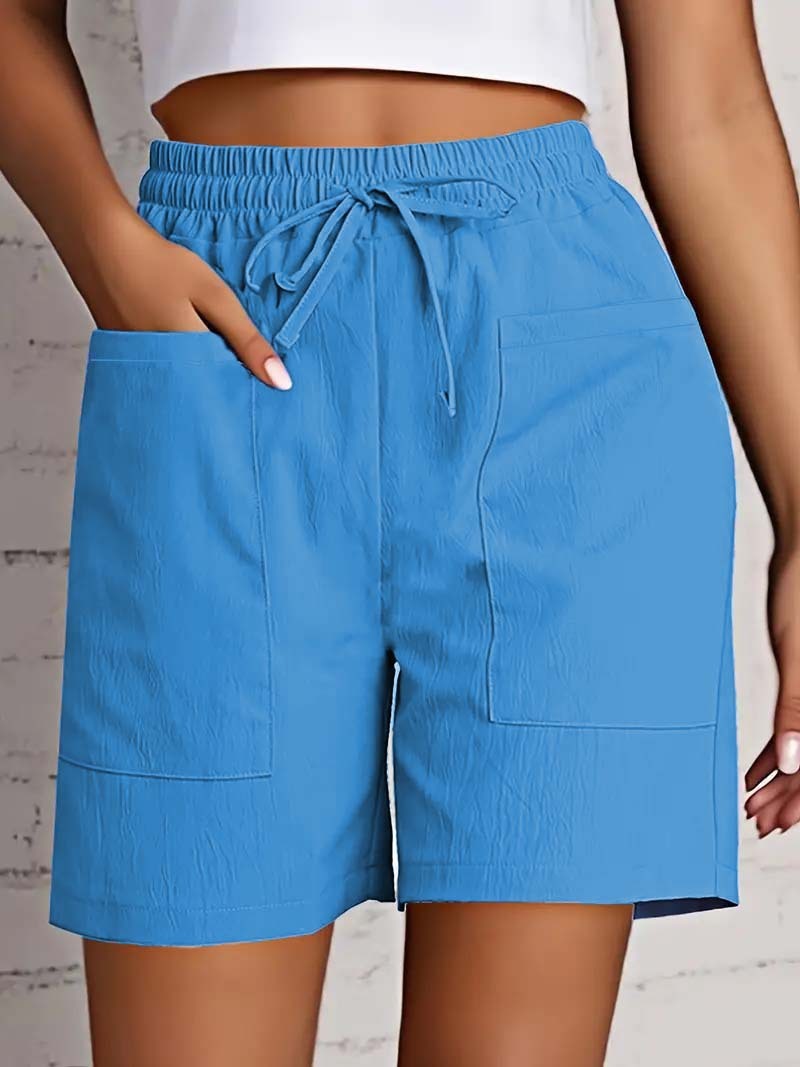 Women's Solid Color Pocket Loose High Waist Casual Fashion Cropped Shorts