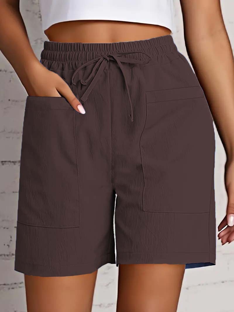 Women's Solid Color Pocket Loose High Waist Casual Fashion Cropped Shorts