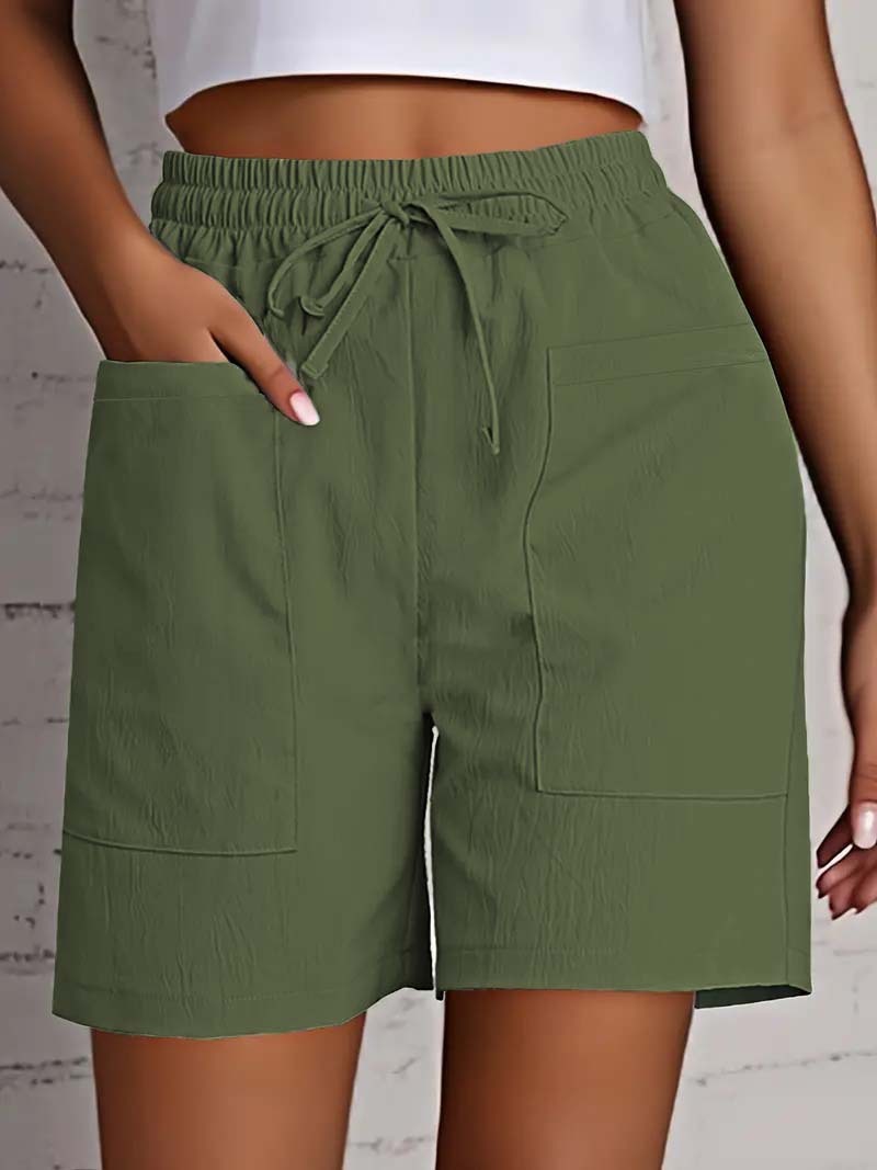 Women's Solid Color Pocket Loose High Waist Casual Fashion Cropped Shorts