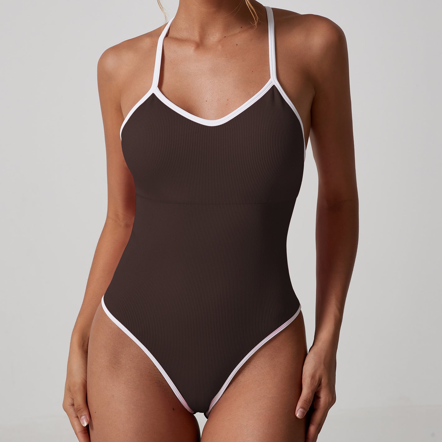 Contrast Color Suspenders One-piece Briefs