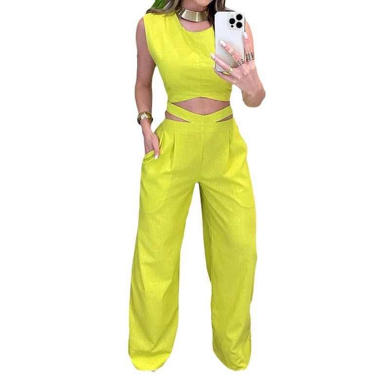 Women's Fashion Slim-fit Solid Color Top Pants Suit