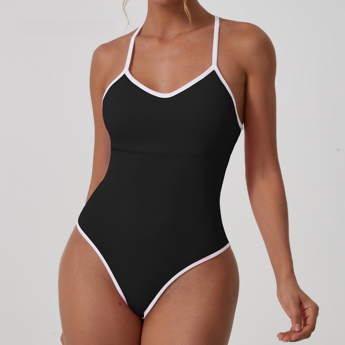 Contrast Color Suspenders One-piece Briefs
