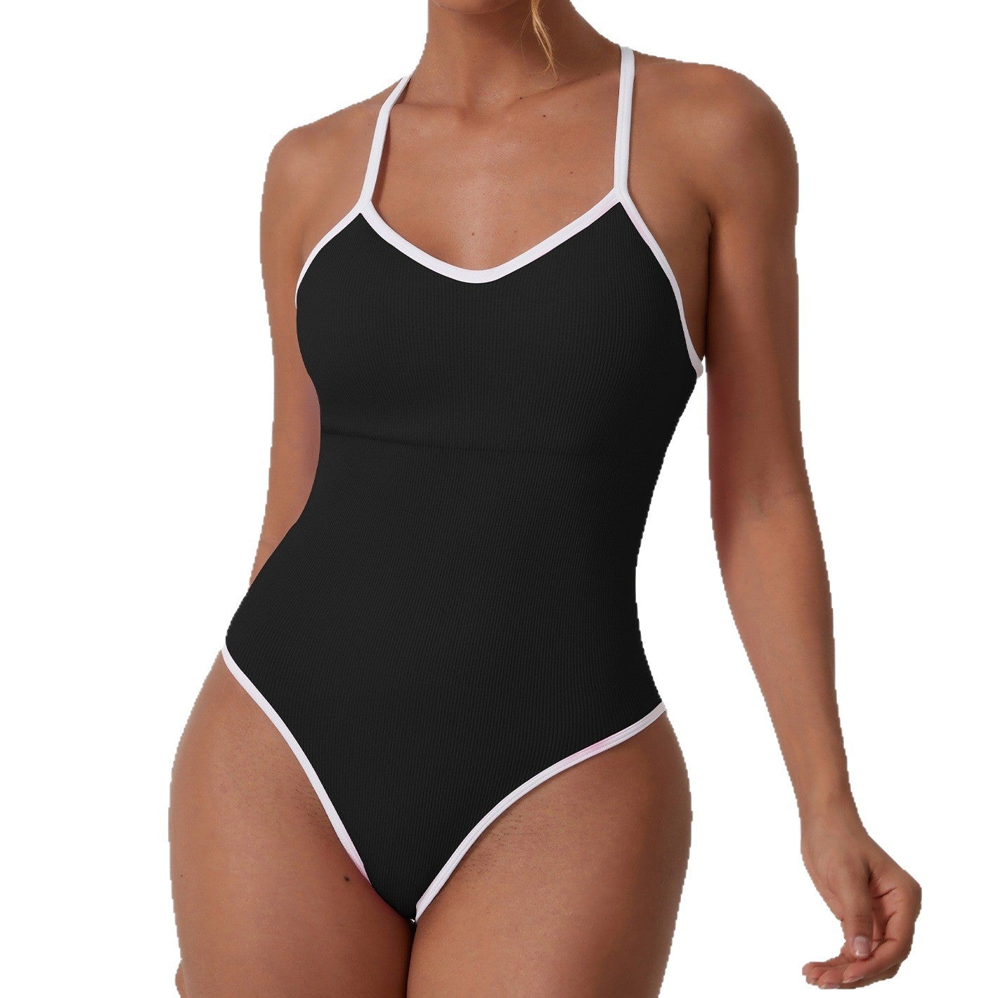 Contrast Color Suspenders One-piece Briefs
