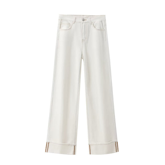 Women's Fashionable High Waist Curl-leg Jeans