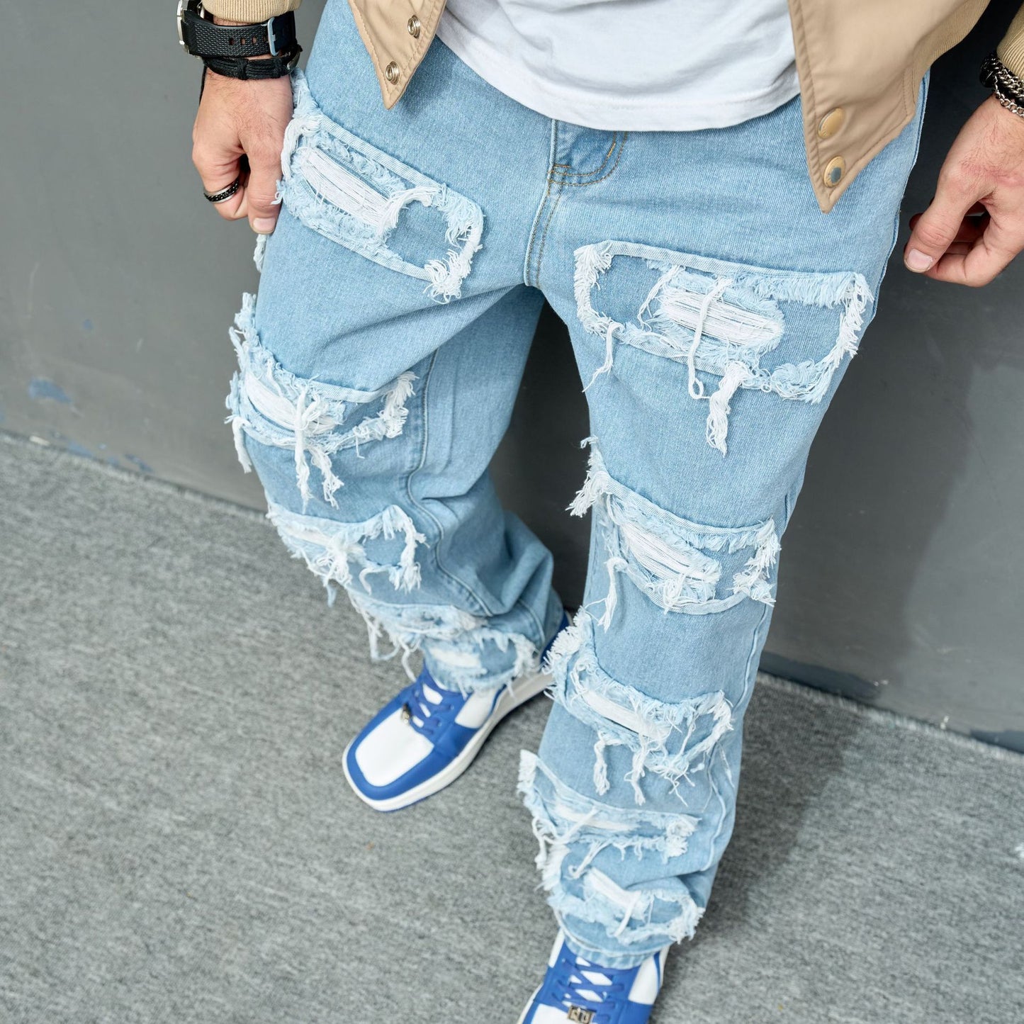 Men's Jeans Worn Stretch Slim Fit